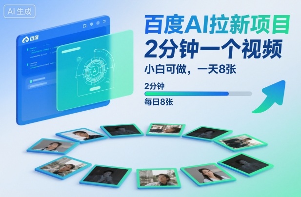 百度AI拉新项目,2分钟一个视频,小白可做,一天8张【附案例+保姆级教程】网络赚钱,项目资源网,副业资源网,兼职项目,网赚课程-副业赚钱-互联网创业-独家轻创IP大圣网创
