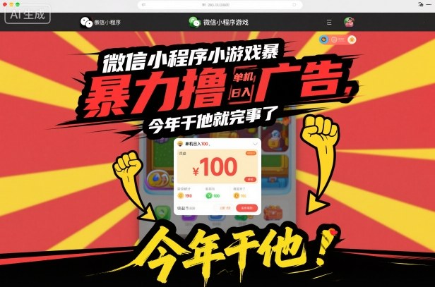 微信小程序小游戏暴力撸广告，单机日入100，今年干他就完事了网络赚钱,项目资源网,副业资源网,兼职项目,网赚课程-副业赚钱-互联网创业-独家轻创IP大圣网创