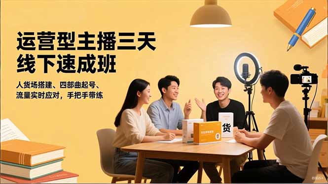 运营型主播三天线下班,人货场搭建,四部曲起号,流量实时应对,手把手带练网络赚钱,项目资源网,副业资源网,兼职项目,网赚课程-副业赚钱-互联网创业-独家轻创IP大圣网创