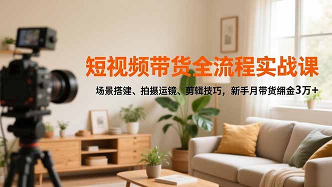 短视频带货全流程实战课,场景搭建、拍摄运镜、剪辑技巧,新手月带货佣金3万+网络赚钱,项目资源网,副业资源网,兼职项目,网赚课程-副业赚钱-互联网创业-独家轻创IP大圣网创