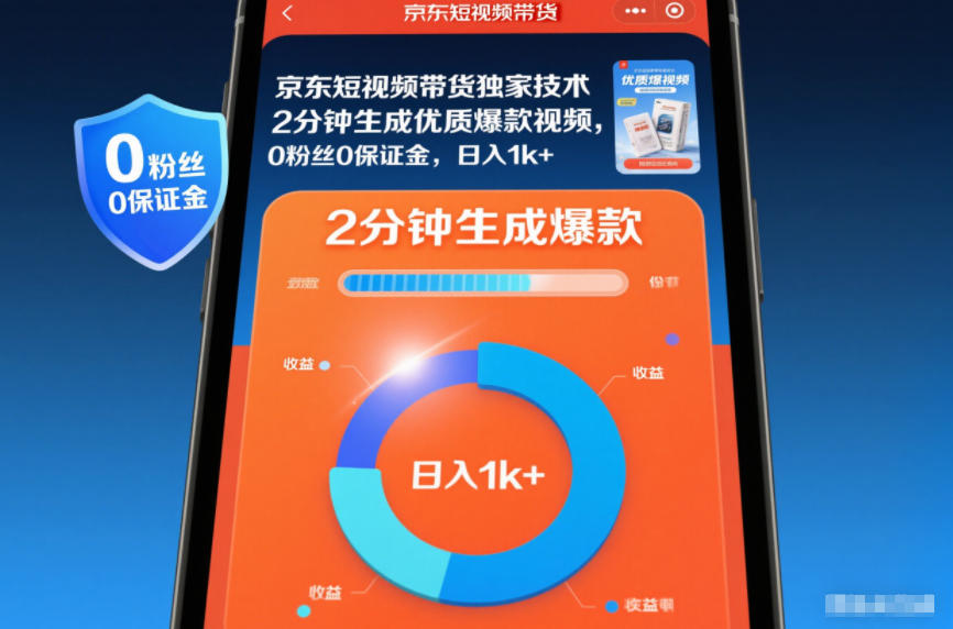 京东短视频带货独家技术，2分钟生成一条优质爆款视频，0粉丝0保证金，日入1k+【揭秘】网络赚钱,项目资源网,副业资源网,兼职项目,网赚课程-副业赚钱-互联网创业-独家轻创IP大圣网创