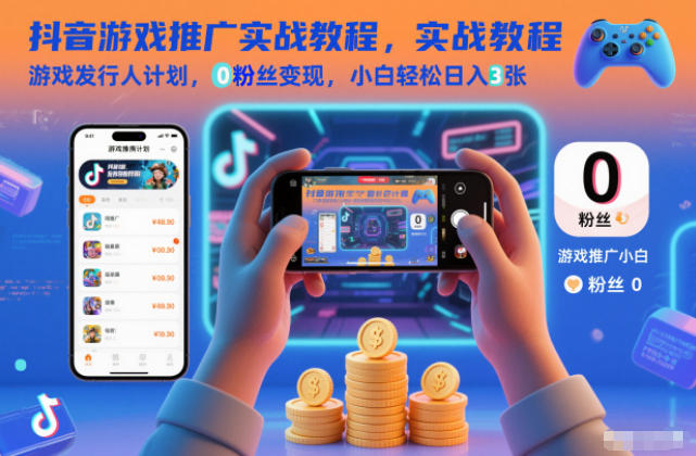 抖音游戏推广实战教程,游戏发行人计划,0粉丝变现,小白轻松日入3张网络赚钱,项目资源网,副业资源网,兼职项目,网赚课程-副业赚钱-互联网创业-独家轻创IP大圣网创
