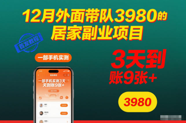12月外面带队3980的居家副业项目,一部手机实测3天到账9张+,首发教程【揭秘】网络赚钱,项目资源网,副业资源网,兼职项目,网赚课程-副业赚钱-互联网创业-独家轻创IP大圣网创