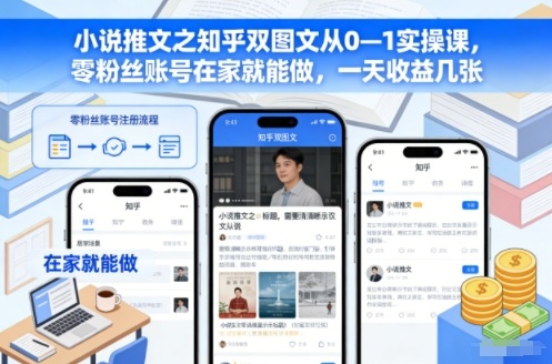 小说推文之知乎双图文从0—1实操课,零粉丝账号在家就能做,一天收益几张网络赚钱,项目资源网,副业资源网,兼职项目,网赚课程-副业赚钱-互联网创业-独家轻创IP大圣网创