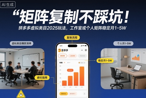 矩阵复制不踩坑!拼多多虚拟类目2025玩法,工作室或者个人矩阵稳定月1-5W【揭秘】网络赚钱,项目资源网,副业资源网,兼职项目,网赚课程-副业赚钱-互联网创业-独家轻创IP大圣网创