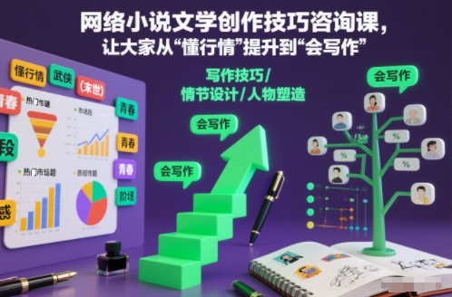 网络小说文学创作技巧咨询课，让大家从“懂行情”提升到”会写作”的高度网络赚钱,项目资源网,副业资源网,兼职项目,网赚课程-副业赚钱-互联网创业-独家轻创IP大圣网创
