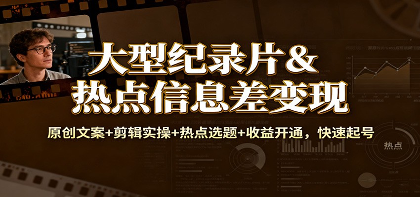 大型纪录片&热点信息差变现：原创文案+剪辑实操+热点选题+收益开通，快速起号网络赚钱,项目资源网,副业资源网,兼职项目,网赚课程-副业赚钱-互联网创业-独家轻创IP大圣网创