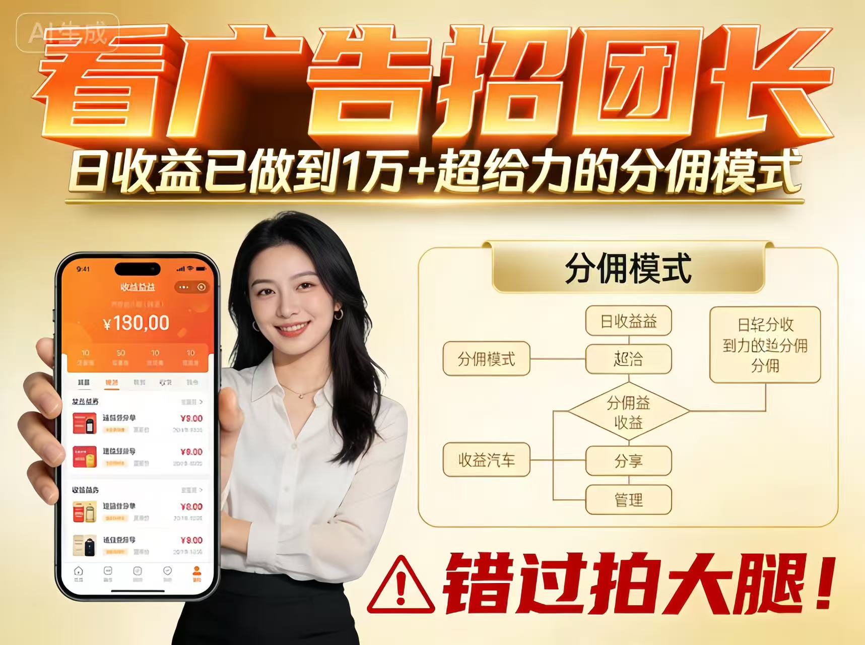 看广告招团长,团队收益已做到日入1万,分佣模式超给力,错过拍大腿网络赚钱,项目资源网,副业资源网,兼职项目,网赚课程-副业赚钱-互联网创业-独家轻创IP大圣网创