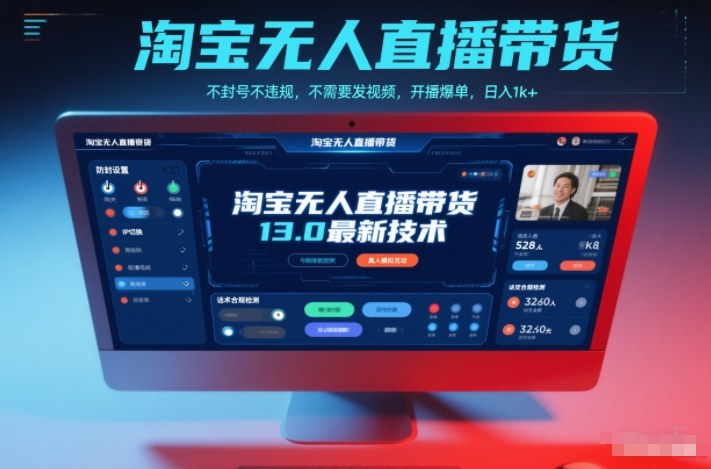 淘宝无人直播带货13.0最新技术,不封号不违规,不需要发视频,开播爆单,日入1k+【揭秘】网络赚钱,项目资源网,副业资源网,兼职项目,网赚课程-副业赚钱-互联网创业-独家轻创IP大圣网创