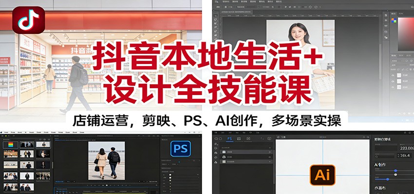 抖音本地生活+设计全技能课:店铺运营,剪映、PS、AI创作,多场景实操网络赚钱,项目资源网,副业资源网,兼职项目,网赚课程-副业赚钱-互联网创业-独家轻创IP大圣网创