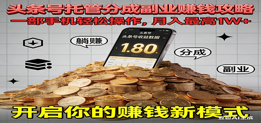 全程托管今日头条,一部手机就可以开干,最高躺赚1W+网络赚钱,项目资源网,副业资源网,兼职项目,网赚课程-副业赚钱-互联网创业-独家轻创IP大圣网创