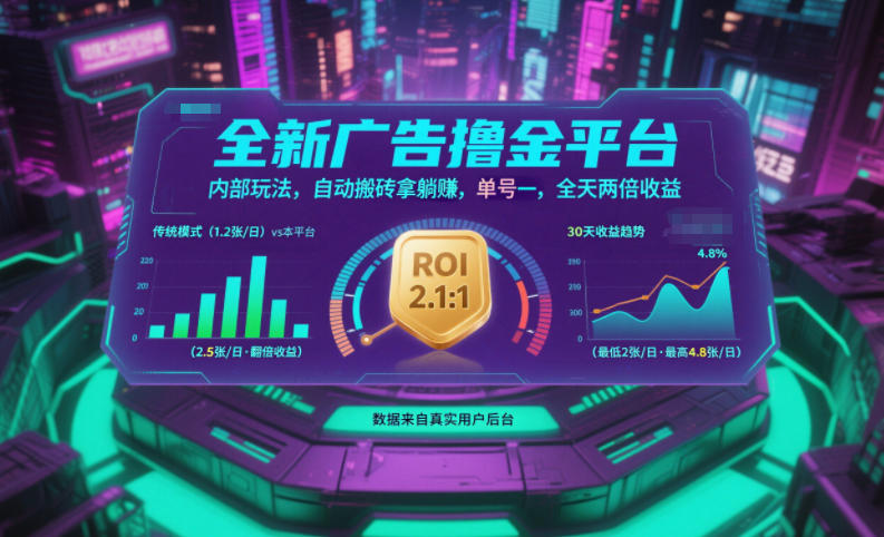 全新广告撸金平台，内部玩法，自动搬砖拿躺賺，单号一天保底2张+，全天两倍收益【揭秘】网络赚钱,项目资源网,副业资源网,兼职项目,网赚课程-副业赚钱-互联网创业-独家轻创IP大圣网创