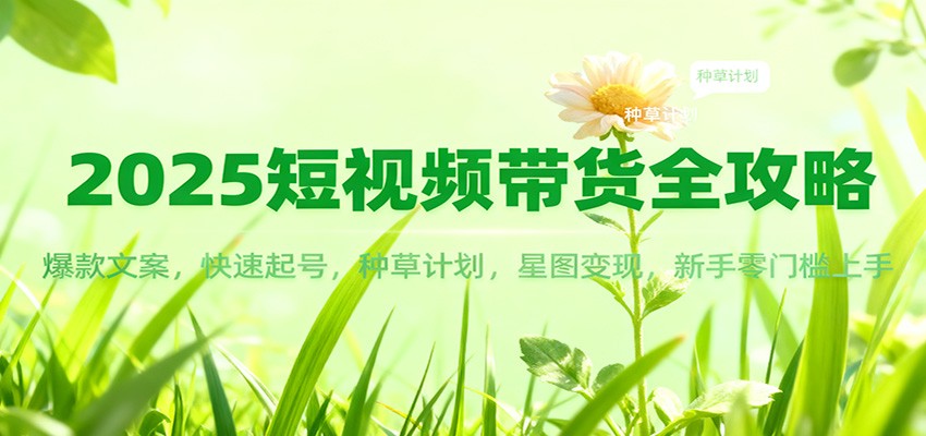 2025短视频带货全攻略:爆款文案,快速起号,种草计划,星图变现,新手零门槛上手网络赚钱,项目资源网,副业资源网,兼职项目,网赚课程-副业赚钱-互联网创业-独家轻创IP大圣网创