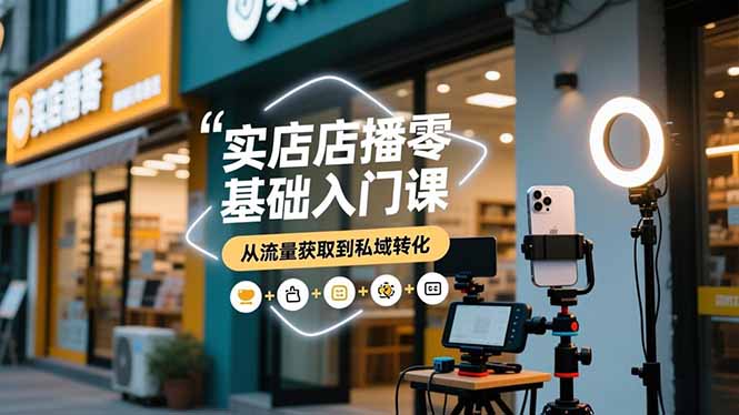实体店播零基础入门课,实体店+短视频+直播+微信生态+私域社群,从流量获取到私域转化网络赚钱,项目资源网,副业资源网,兼职项目,网赚课程-副业赚钱-互联网创业-独家轻创IP大圣网创