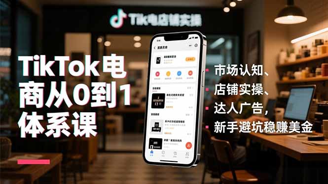 TikTok电商从0到1体系课,市场认知、店铺实操、达人广告,新手避坑稳赚美金网络赚钱,项目资源网,副业资源网,兼职项目,网赚课程-副业赚钱-互联网创业-独家轻创IP大圣网创