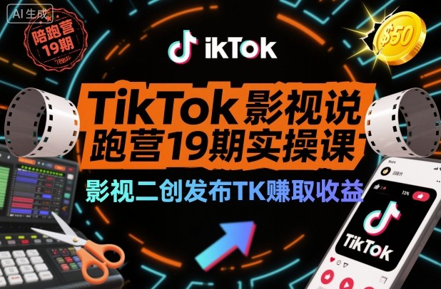 TikTok影视解说陪跑营19期实操课,影视二创发布TK賺取收益,万播收益50美金(更新)网络赚钱,项目资源网,副业资源网,兼职项目,网赚课程-副业赚钱-互联网创业-独家轻创IP大圣网创