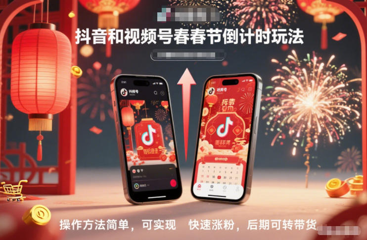抖音和视频号,春节倒计时玩法,操作方法简单,可实现快速涨粉,后期可转带货网络赚钱,项目资源网,副业资源网,兼职项目,网赚课程-副业赚钱-互联网创业-独家轻创IP大圣网创