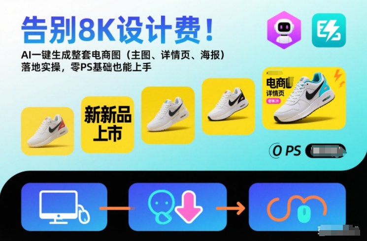 告别8K设计费！AI一键生成整套电商图(主图、详情页、海报)落地实操，零PS基础也能上手网络赚钱,项目资源网,副业资源网,兼职项目,网赚课程-副业赚钱-互联网创业-独家轻创IP大圣网创