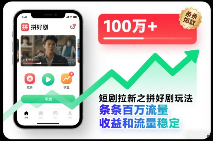 短剧拉新之拼好剧玩法，条条百万流量，收益和流量稳定网络赚钱,项目资源网,副业资源网,兼职项目,网赚课程-副业赚钱-互联网创业-独家轻创IP大圣网创