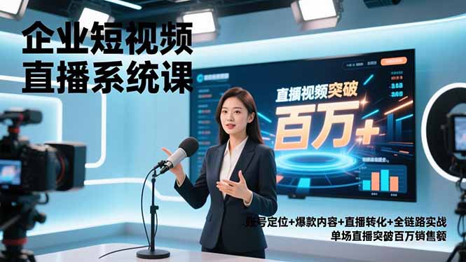 企业短视频直播系统课，账号定位+爆款内容+直播转化+全链路实战，单场直播突破百万销售额网络赚钱,项目资源网,副业资源网,兼职项目,网赚课程-副业赚钱-互联网创业-独家轻创IP大圣网创