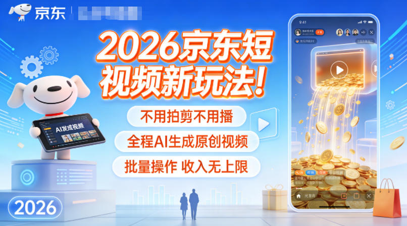 2026京东短视频新玩法!不用拍剪不用播,全程AI生成原创视频,批量操作收入无上限网络赚钱,项目资源网,副业资源网,兼职项目,网赚课程-副业赚钱-互联网创业-独家轻创IP大圣网创