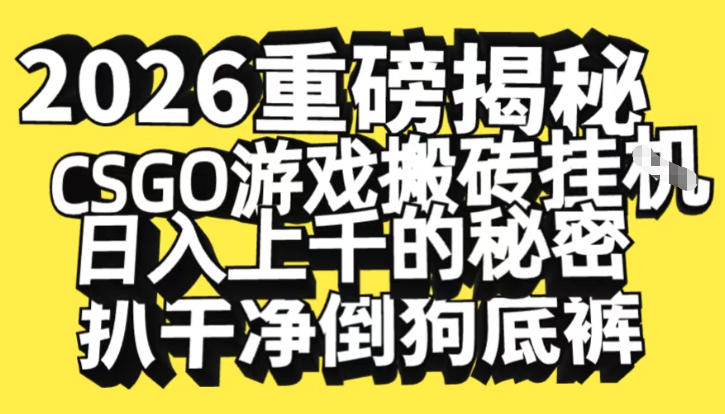 2026开年重磅解密，CSGO游戏搬砖挂G日入1k+的秘密，把倒狗的底裤扒干【揭秘】网络赚钱,项目资源网,副业资源网,兼职项目,网赚课程-副业赚钱-互联网创业-独家轻创IP大圣网创