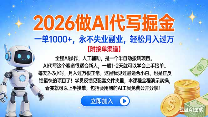 2026做AI代写掘金，一单1000+，永不失业副业，轻松月入过万网络赚钱,项目资源网,副业资源网,兼职项目,网赚课程-副业赚钱-互联网创业-独家轻创IP大圣网创