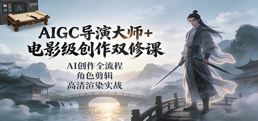 AIGC导演大师+电影级创作双修课：AI创作全流程、角色剪辑、高清渲染实战网络赚钱,项目资源网,副业资源网,兼职项目,网赚课程-副业赚钱-互联网创业-独家轻创IP大圣网创