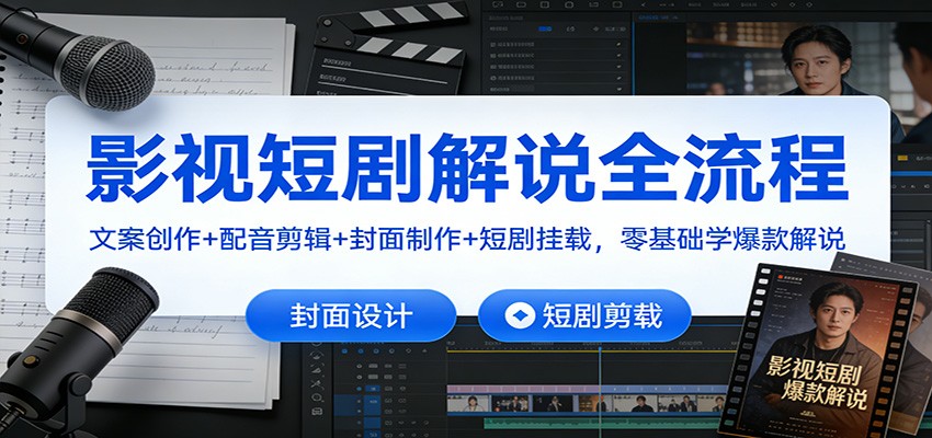 影视短剧解说全流程：文案创作+配音剪辑+封面制作+短剧挂载，零基础学爆款解说网络赚钱,项目资源网,副业资源网,兼职项目,网赚课程-副业赚钱-互联网创业-独家轻创IP大圣网创