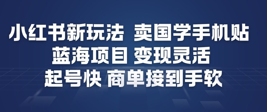 小红书新玩法，卖国学手机贴，蓝海项目，变现灵活，起号快，商单接到手软网络赚钱,项目资源网,副业资源网,兼职项目,网赚课程-副业赚钱-互联网创业-独家轻创IP大圣网创