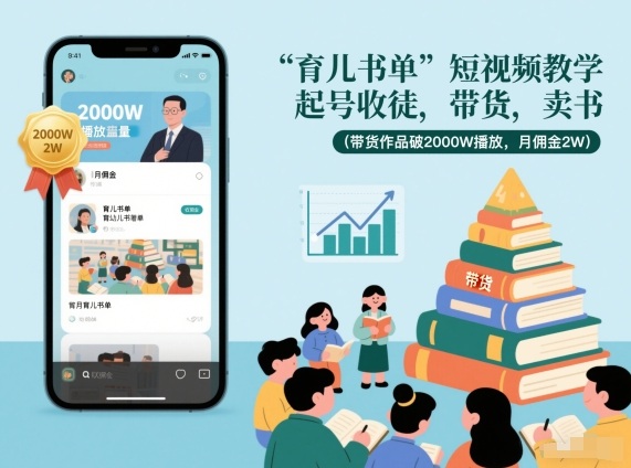 育儿书单短视频教学，起号收徒，带货，卖书(带货作品破2000W播放，月佣金2W)网络赚钱,项目资源网,副业资源网,兼职项目,网赚课程-副业赚钱-互联网创业-独家轻创IP大圣网创