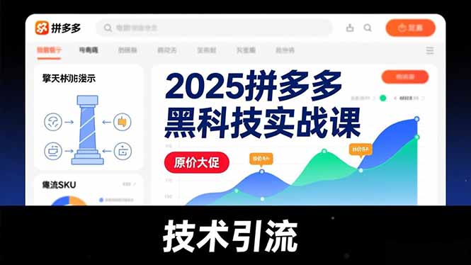 2025拼多多黑科技实战课，擎天柱玩法、爆流SKU、原价大促，技术引流，单店日销轻松破千单网络赚钱,项目资源网,副业资源网,兼职项目,网赚课程-副业赚钱-互联网创业-独家轻创IP大圣网创