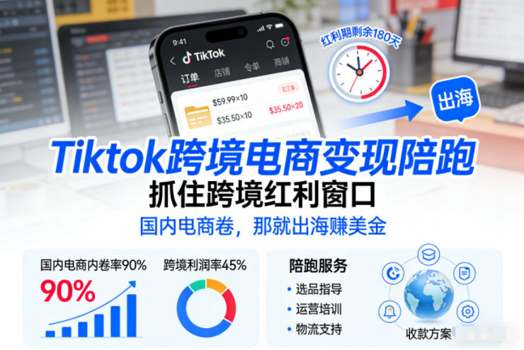 Tiktok跨境电商变现陪跑,抓住跨境红利窗口,国内电商卷,那就出海賺美金网络赚钱,项目资源网,副业资源网,兼职项目,网赚课程-副业赚钱-互联网创业-独家轻创IP大圣网创