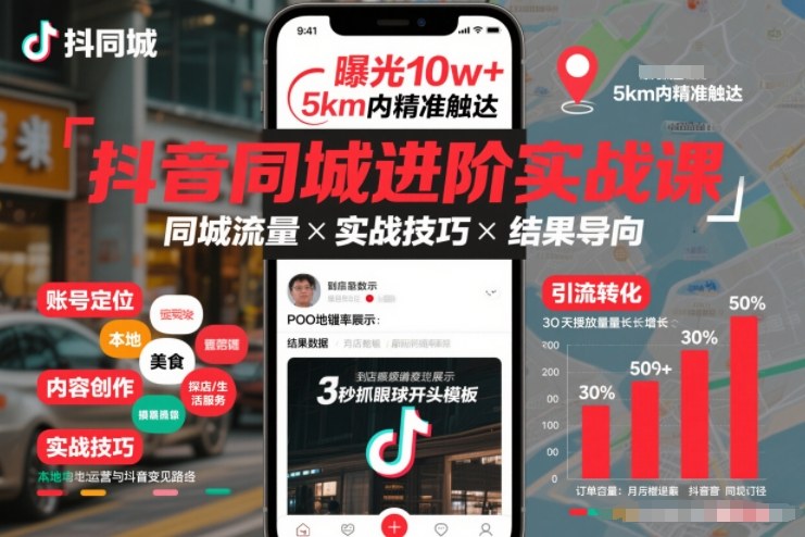 抖音同城进阶实战课，助你同城流量拿到结果网络赚钱,项目资源网,副业资源网,兼职项目,网赚课程-副业赚钱-互联网创业-独家轻创IP大圣网创