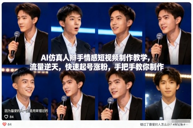 AI仿真人辩手情感短视频制作教学，流量逆天，快速起号涨粉，手把手教你制作网络赚钱,项目资源网,副业资源网,兼职项目,网赚课程-副业赚钱-互联网创业-独家轻创IP大圣网创