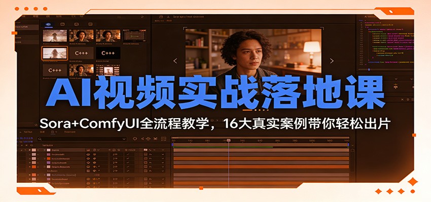 AI视频实战落地课：Sora+ComfyUI全流程教学，16大真实案例带你轻松出片网络赚钱,项目资源网,副业资源网,兼职项目,网赚课程-副业赚钱-互联网创业-独家轻创IP大圣网创