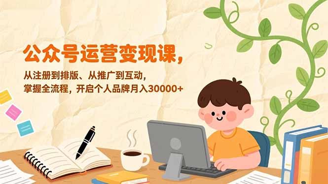 公众号运营变现课，从注册到排版、从推广到互动，掌握全流程，开启个人品牌月入30000+网络赚钱,项目资源网,副业资源网,兼职项目,网赚课程-副业赚钱-互联网创业-独家轻创IP大圣网创