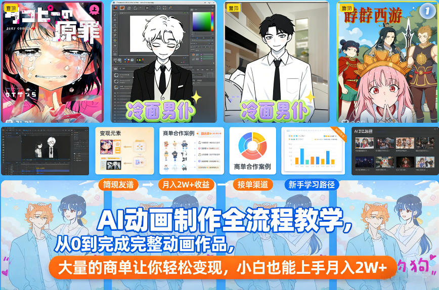 AI动画制作全流程教学，从0到完成完整动画作品，大量的商单让你轻松变现，小白也能上手月入2W+网络赚钱,项目资源网,副业资源网,兼职项目,网赚课程-副业赚钱-互联网创业-独家轻创IP大圣网创