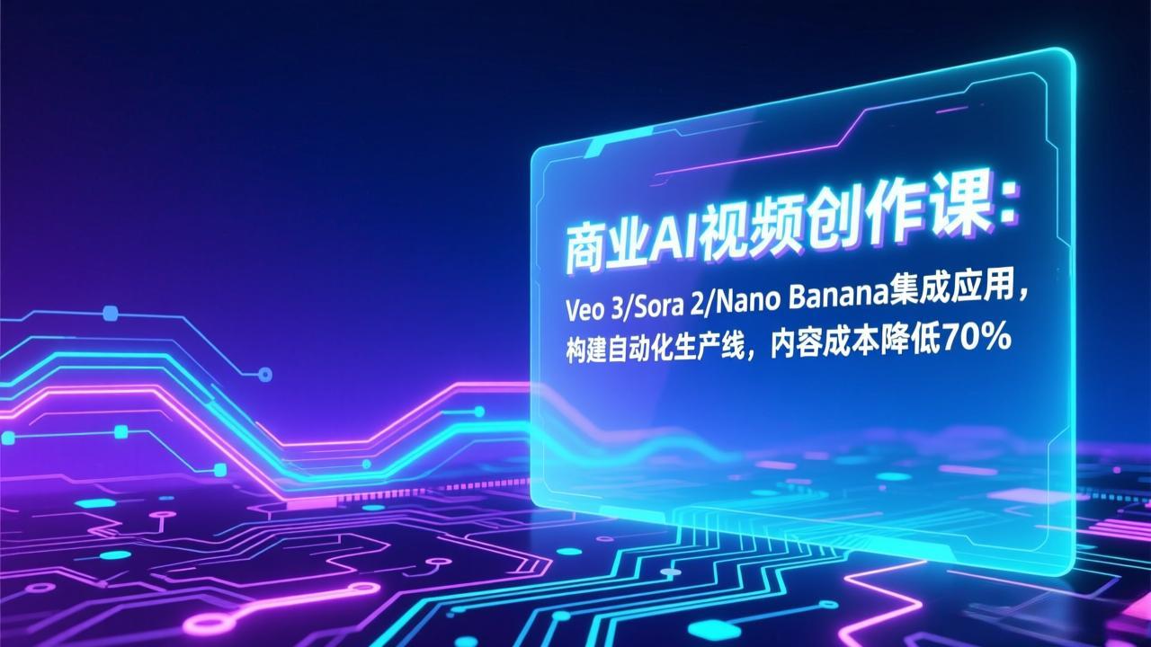 商业AI视频创作课：Veo 3/Sora 2/Nano Banana集成应用，构建自动化生产线，内容成本降低70%网络赚钱,项目资源网,副业资源网,兼职项目,网赚课程-副业赚钱-互联网创业-独家轻创IP大圣网创