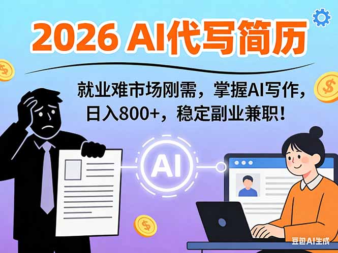 AI代写简历，超暴利，用万能模板月入1-3万实战教程，2026年市场刚需！网络赚钱,项目资源网,副业资源网,兼职项目,网赚课程-副业赚钱-互联网创业-独家轻创IP大圣网创