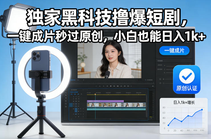 独家黑科技撸爆短剧，一键成片秒过原创，小白也能日入1k+【揭秘】网络赚钱,项目资源网,副业资源网,兼职项目,网赚课程-副业赚钱-互联网创业-独家轻创IP大圣网创