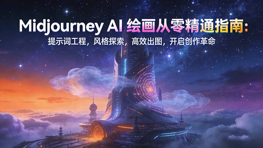 Midjourney AI绘画从零精通指南：提示词工程，风格探索，高效出图，开启创作革命网络赚钱,项目资源网,副业资源网,兼职项目,网赚课程-副业赚钱-互联网创业-独家轻创IP大圣网创