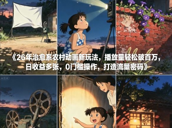 26年治愈系农村动画新玩法，播放量轻松破百万，日收益多张，0门槛操作，打造流量密码网络赚钱,项目资源网,副业资源网,兼职项目,网赚课程-副业赚钱-互联网创业-独家轻创IP大圣网创