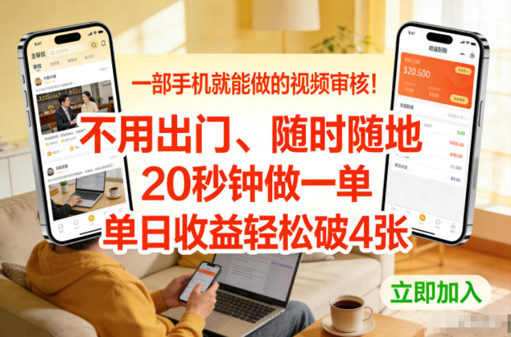 一部手机就能做的视频审核！不用出门，随时随地，20秒钟做一单，单日收益轻松破4张【揭秘】网络赚钱,项目资源网,副业资源网,兼职项目,网赚课程-副业赚钱-互联网创业-独家轻创IP大圣网创
