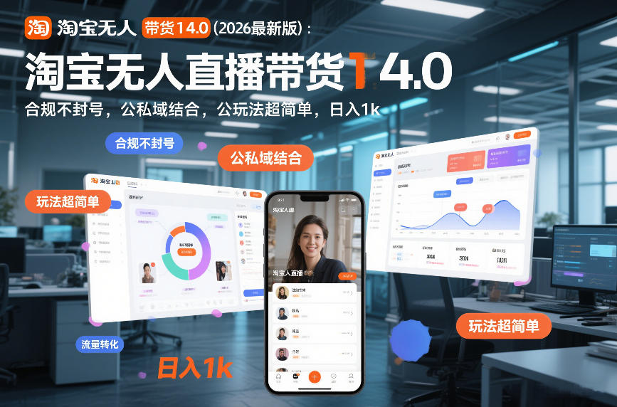 淘宝无人直播带货14.0(2026最新版)：合规不封号，公私域结合，玩法超简单，日入1k+【揭秘】网络赚钱,项目资源网,副业资源网,兼职项目,网赚课程-副业赚钱-互联网创业-独家轻创IP大圣网创