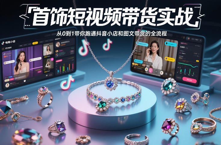 首饰短视频带货实战，从0到1带你跑通抖音小店和图文带货的全流程网络赚钱,项目资源网,副业资源网,兼职项目,网赚课程-副业赚钱-互联网创业-独家轻创IP大圣网创