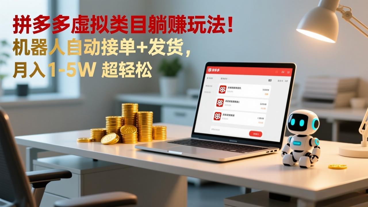 多多虚拟类目躺赚玩法！机器人自动接单+发货，月入 1-5W 超轻松网络赚钱,项目资源网,副业资源网,兼职项目,网赚课程-副业赚钱-互联网创业-独家轻创IP大圣网创