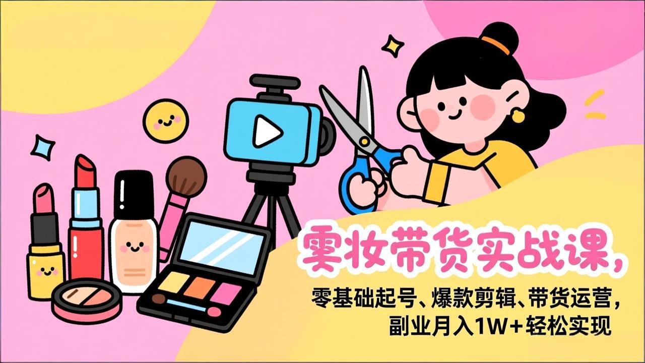 美妆带货实战课，零基础起号、爆款剪辑、带货运营，副业月入1W+轻松实现网络赚钱,项目资源网,副业资源网,兼职项目,网赚课程-副业赚钱-互联网创业-独家轻创IP大圣网创