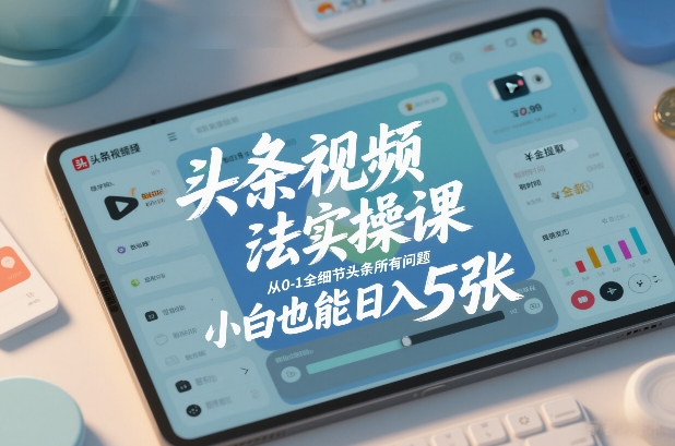 头条视频玩法实操课，从0-1全细节头条所有问题，小白也能日入5张网络赚钱,项目资源网,副业资源网,兼职项目,网赚课程-副业赚钱-互联网创业-独家轻创IP大圣网创