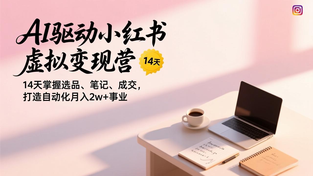 AI驱动小红书虚拟变现营，14天掌握选品、笔记、成交，打造自动化月入2w+事业网络赚钱,项目资源网,副业资源网,兼职项目,网赚课程-副业赚钱-互联网创业-独家轻创IP大圣网创